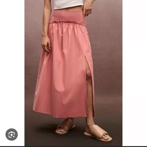 Anthropologie warm Pink Maxi Skirt Cottagecore Western Slit Pockets‎